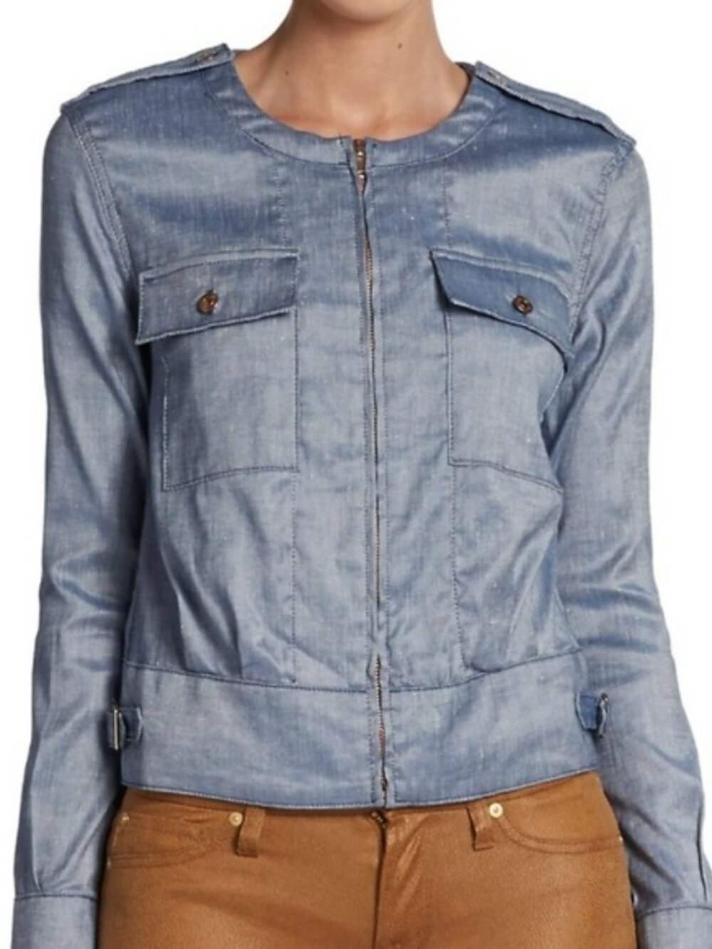 7 For All Mankind Chambray Cotton Linen Bomber Jacket
